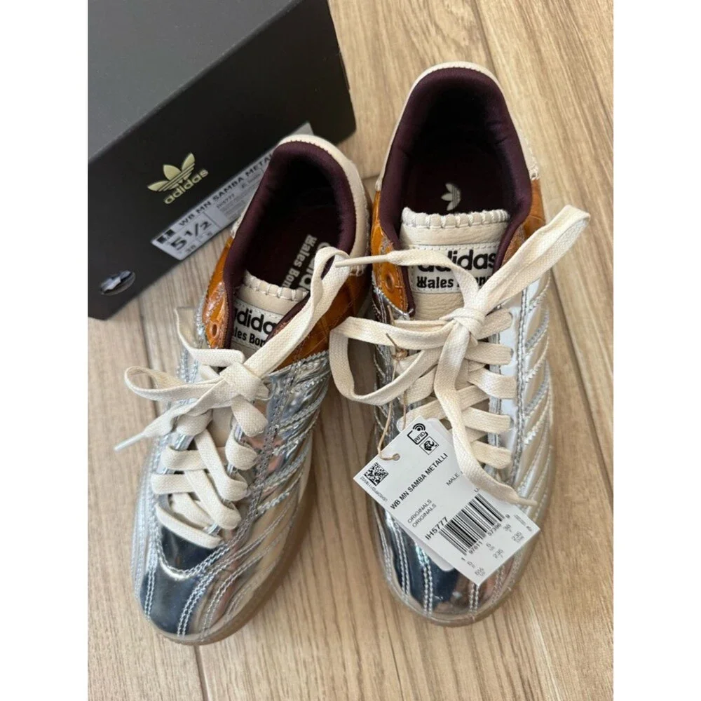 Adidas X Wales Bonner Samba Metallic Leather Sneakers Silver NWT Size 7